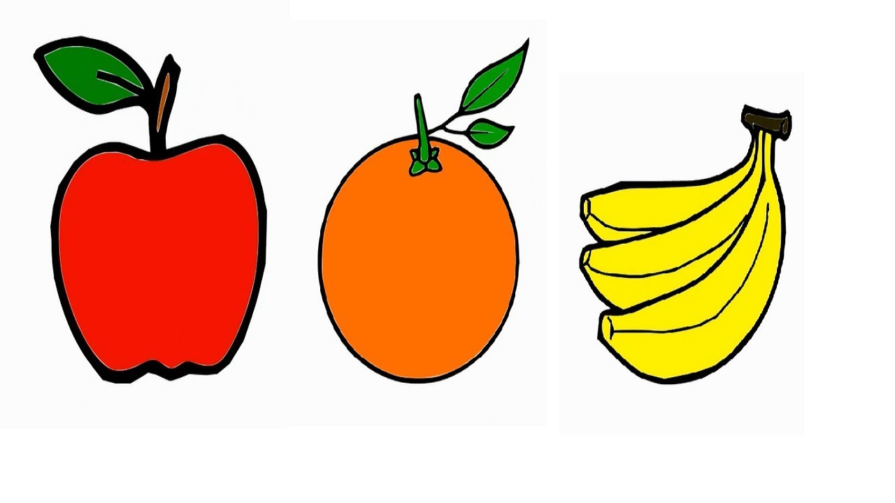 Drawing for Kids 3 Fruit Coloring Pages How to draw Apple Orange and banana for Childrens - YouTube